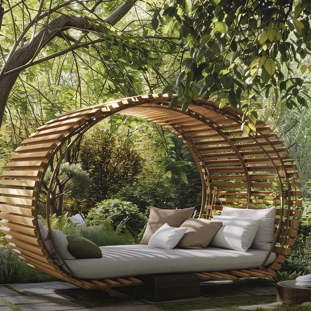 Permanent outdoor seating <br />
designed for unhurried rest