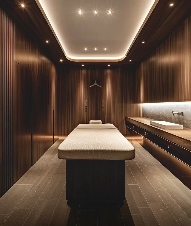 Beauty lounge with a private massage suite
